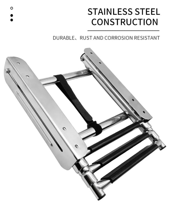 3-Step Ladder Stainless Steel Under Platform Slide Mount Boat Boarding Telescoping Ladder Boat Accessories Marine