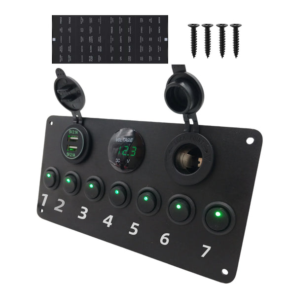 Blank Marine Round Rocker Switch Panel 12V 24V Car USB Socket Digital Voltmeter RV Boat 7 Gang Toggle Switch Panel With Fuse
