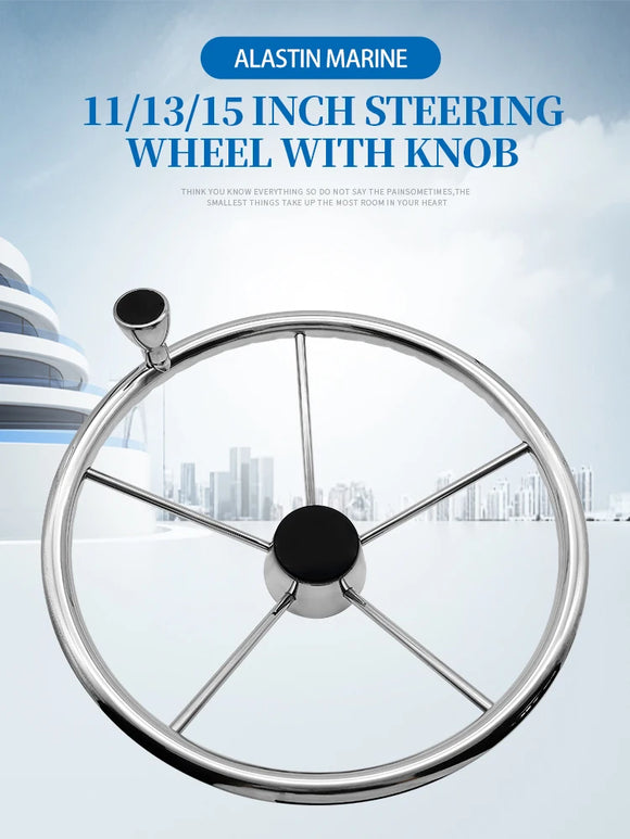 Boat Accessories Marine 5 Spoke Stainless Steel Mirror Polished Steering Wheel With knob 11/13/15 Inch