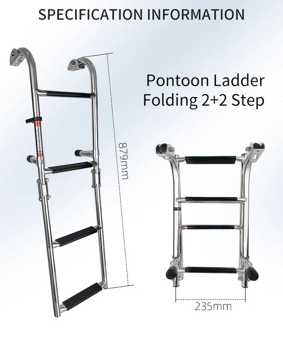 Boat Accessories Marine 4 Step Folding Ladder Boat Marine Stainless Steel Pontoon Ladder Polished 2+2 Step