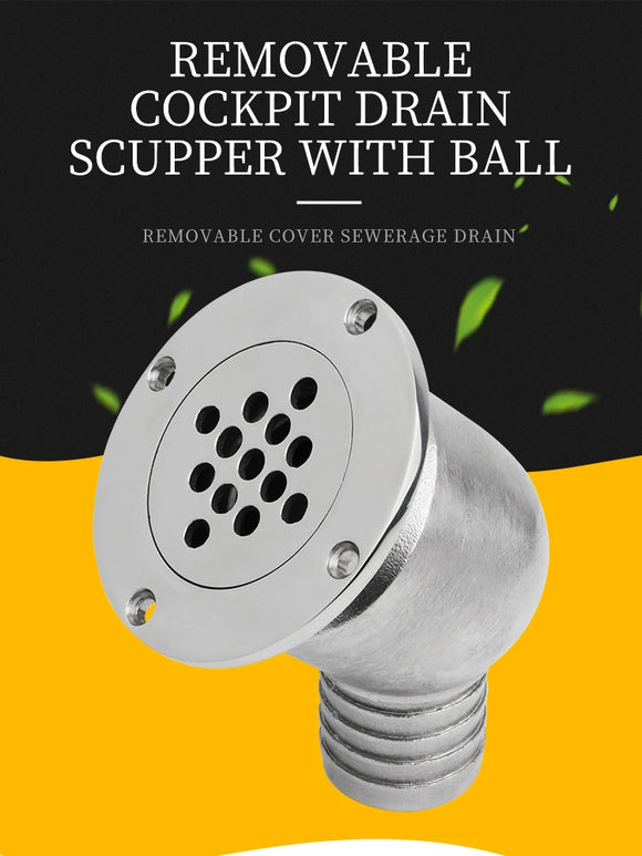 316 Stainless Steel High Mirror Polished Ball Type Deck Drain Marine Hardware Cockpit Scupper Drain Boat Accessories 38mm