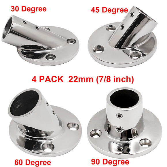 4 PCS 22mm(7/8 inch) Marine 316 Stainless Steel Boat Handrail Fitting Tube Pipe Base Brackets Stanchion Railing Fitting Yacht