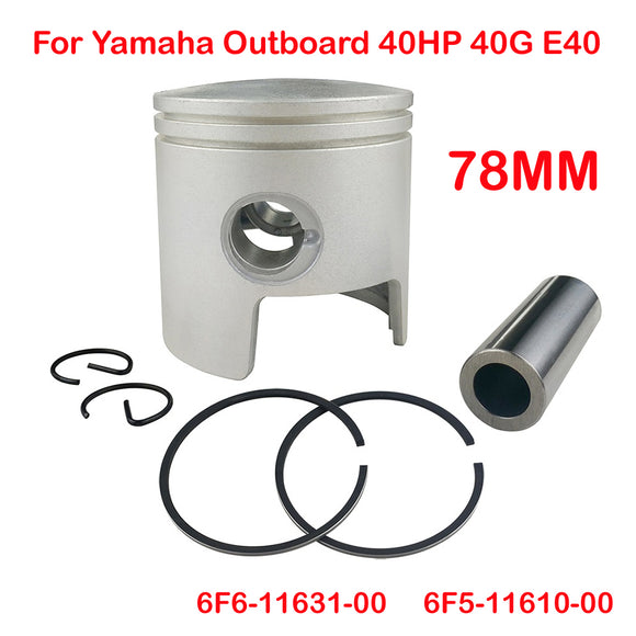 Piston & Ring STD For Yamaha 2t Outboard Motor Parts 40HP 40G 40J 78mm with Clip and Pin 6F6-11631-00 6F5-11610-00